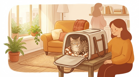 Calm cat in carrier for stress free cat transport