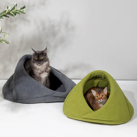 HiDREAM Shaker Fleece Semi-Enclosed Cat Bed Luxurious Comfort Non-Slip Base Soft Bed - PetzyMart