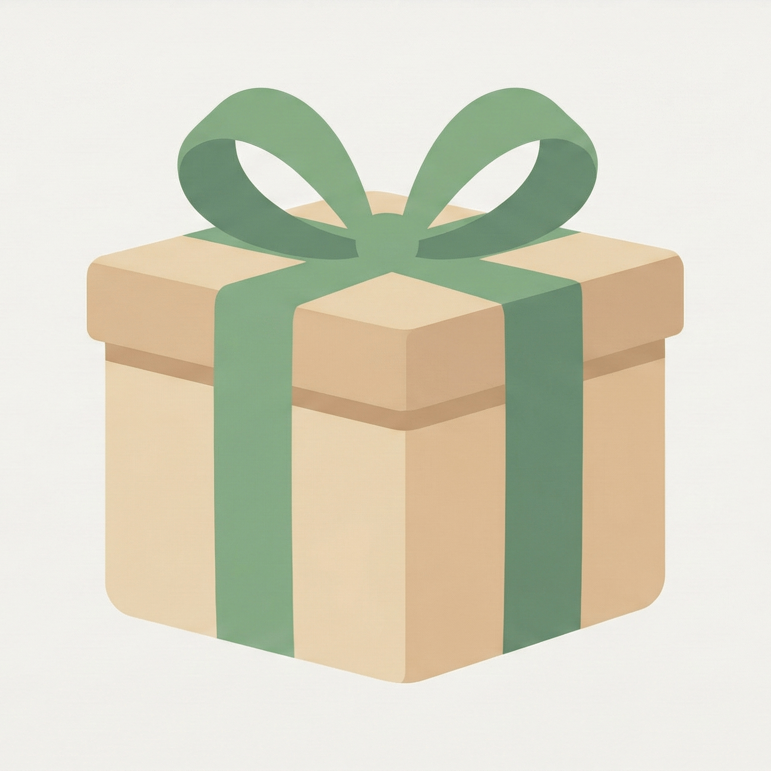 Gift box with a green ribbon on a light beige background