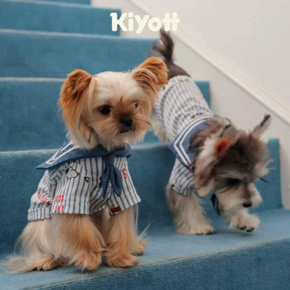 KIYOTT PET NEW VINTAGE VERSATILE STRIPED SAILOR SUIT YORKSHIRE MALTES