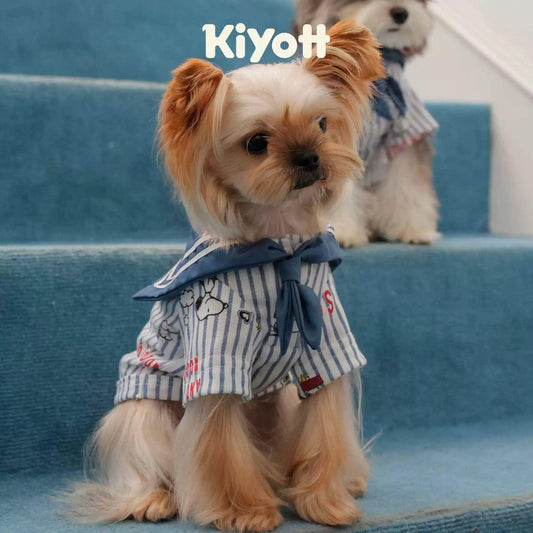 KIYOTT PET NEW VINTAGE VERSATILE STRIPED SAILOR SUIT YORKSHIRE MALTES