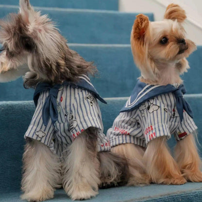 KIYOTT PET NEW VINTAGE VERSATILE STRIPED SAILOR SUIT YORKSHIRE MALTES