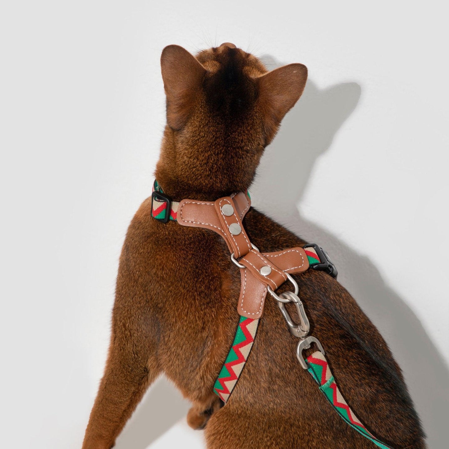 HiDREAM Bobo Series - Colorful Leather Patchwork Cat Vest Cat Harness and Leash Set Escape Proof Kitten Harness - PetzyMart