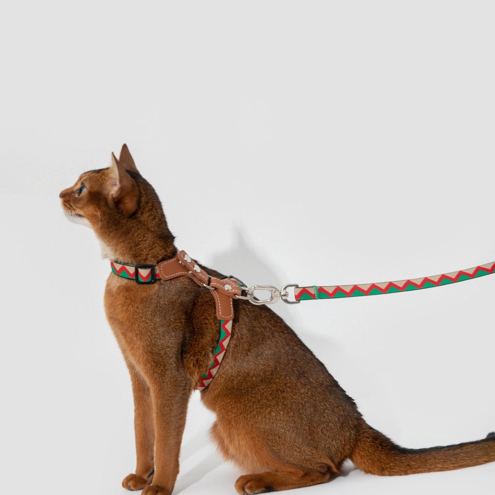 HiDREAM Bobo Series - Colorful Leather Patchwork Cat Vest Cat Harness and Leash Set Escape Proof Kitten Harness - PetzyMart